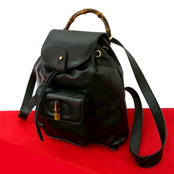 Gucci Backpack Leather Black Bamboo