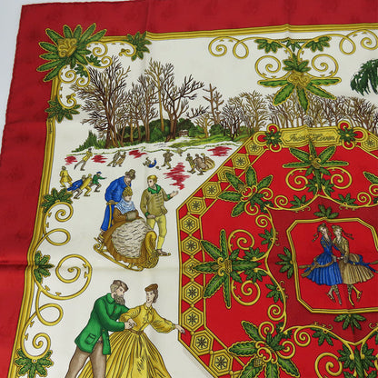 Hermes Scarf Silk Red Joies D'Hiver Carre90 Women