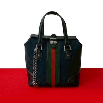 Gucci Handbag Leather Black Sherry Line