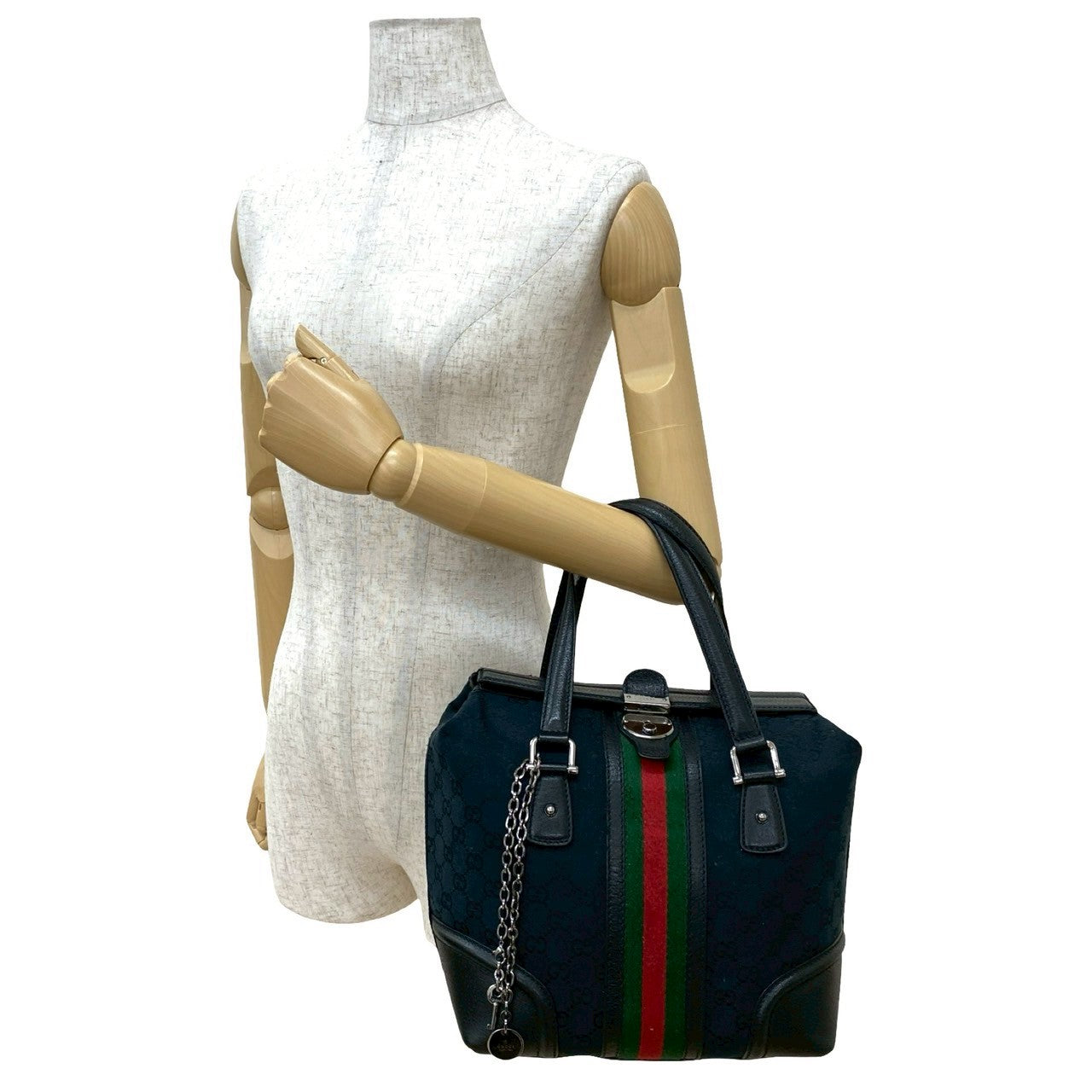 Gucci Handbag Leather Black Sherry Line