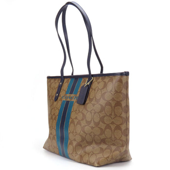 Coach Tote Bag F38405 Leather, Pvc Coated Canvas Brown Varsity Stripes Women