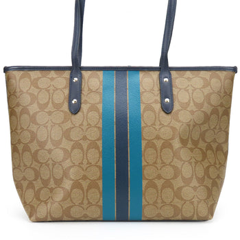 Coach Tote Bag F38405 Leather, Pvc Coated Canvas Brown Varsity Stripes Women