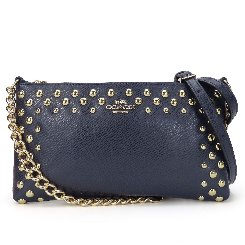Coach Shoulder Bag F53140 Leather Navy Studs Women