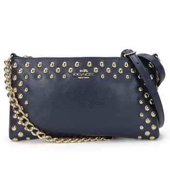 Coach Shoulder Bag F53140 Leather Navy Studs Women