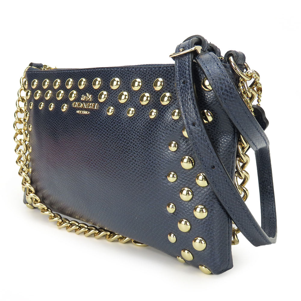 Coach Shoulder Bag F53140 Leather Navy Studs Women