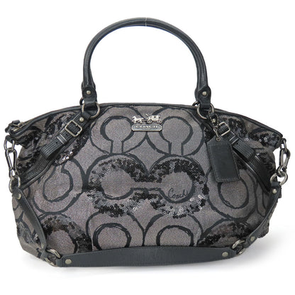 Coach Handbag 15940 Canvas, Leather, Sequins Black Op Art Madison Women