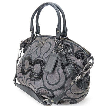 Coach Handbag 15940 Canvas, Leather, Sequins Black Op Art Madison Women