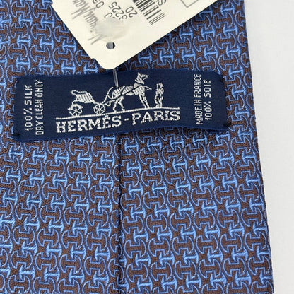 Hermes Tie Silk Blue Mens