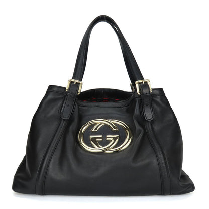 Gucci Tote Bag 162094 Leather Black Newbrit Double G Women