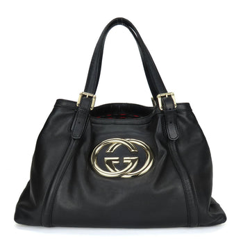 Gucci Tote Bag 162094 Leather Black Newbrit Double G Women