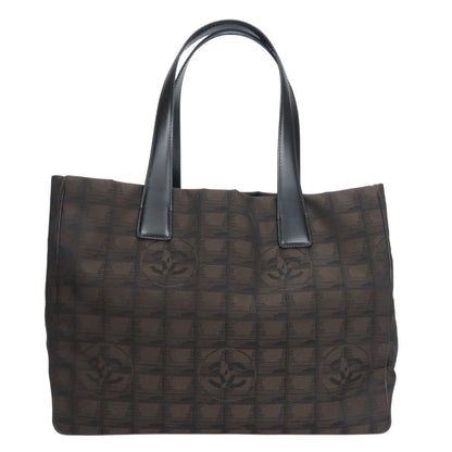 Chanel Tote Bag Jacquard Nylon Marron New Travel Line Mm Women