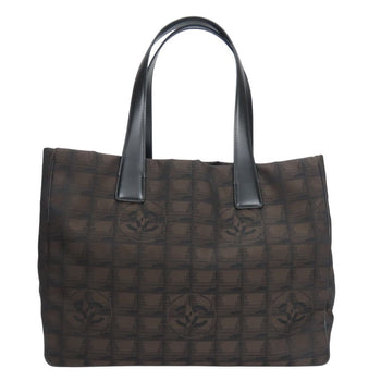 Chanel Tote Bag Jacquard Nylon Marron New Travel Line Mm Women