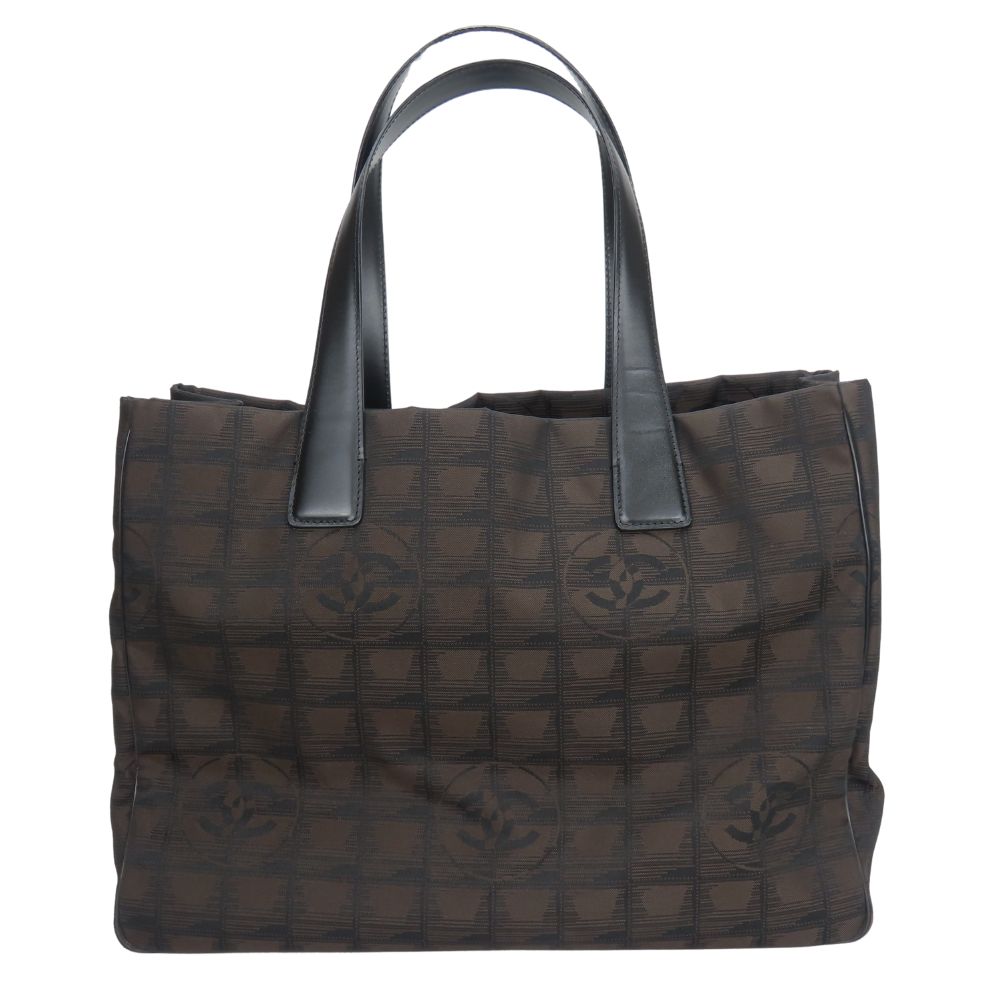 Chanel Tote Bag Jacquard Nylon Marron New Travel Line Mm Women