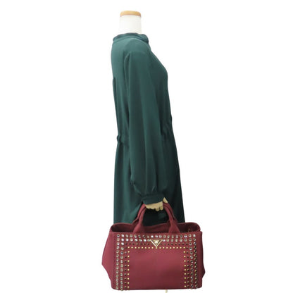 Prada Tote Bag B2642O Canvas Amarrant Studs Canapa Women