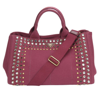 Prada Tote Bag B2642O Canvas Amarrant Studs Canapa Women