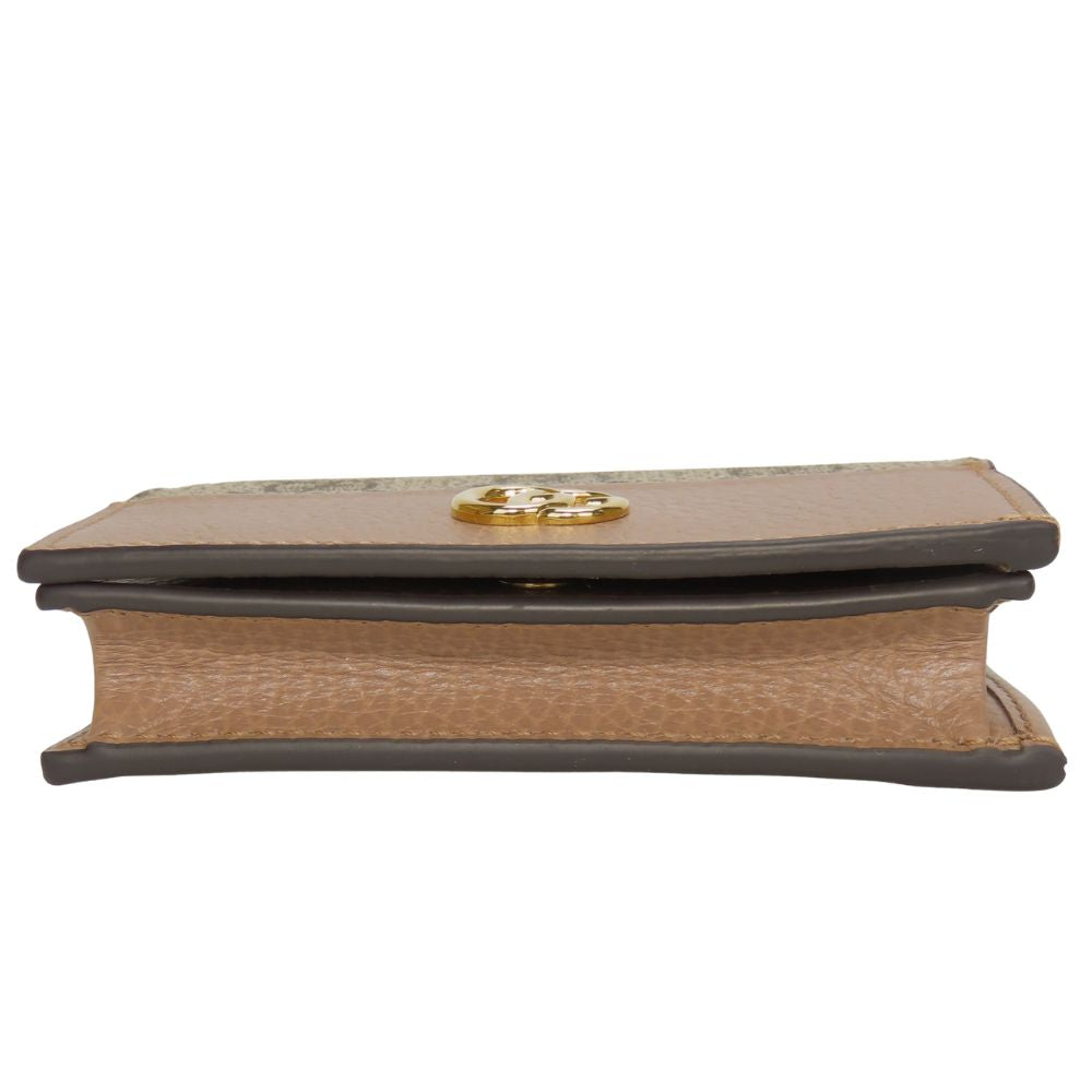 Gucci Bifold Wallet 658610 Gg Supreme Canvas, Leather Two-Tone Color (Beige) Gg Marmont Women
