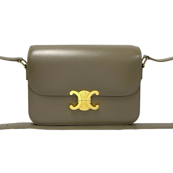 Celine Shoulder Bag Leather Gray Triomphe Logo Metal Classic Triomphe Women