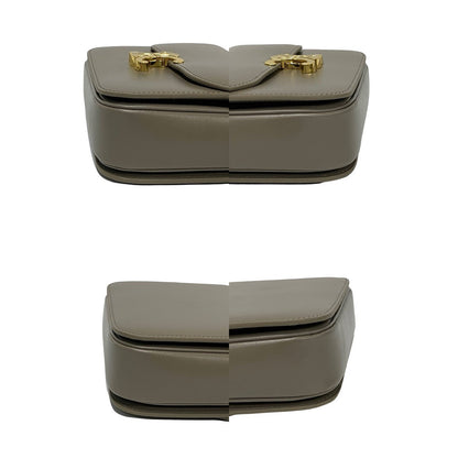 Celine Shoulder Bag Leather Gray Triomphe Logo Metal Classic Triomphe Women