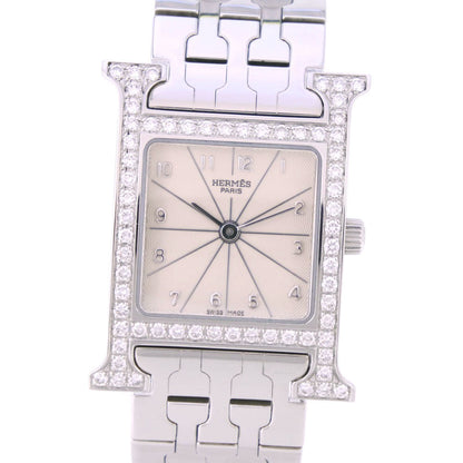Hermes Watches Quartz Hh1.230 Stainless Steel Clear Bezel Diamond H Watch White Dial Women