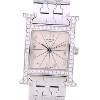 Hermes Watches Quartz Hh1.230 Stainless Steel Clear Bezel Diamond H Watch White Dial Women