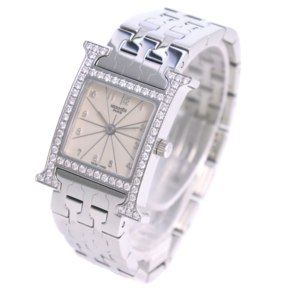 Hermes Watches Quartz Hh1.230 Stainless Steel Clear Bezel Diamond H Watch White Dial Women