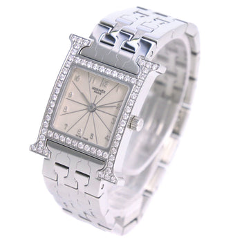 Hermes Watches Quartz Hh1.230 Stainless Steel Clear Bezel Diamond H Watch White Dial Women