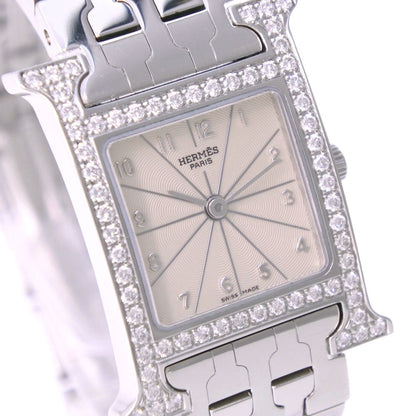 Hermes Watches Quartz Hh1.230 Stainless Steel Clear Bezel Diamond H Watch White Dial Women