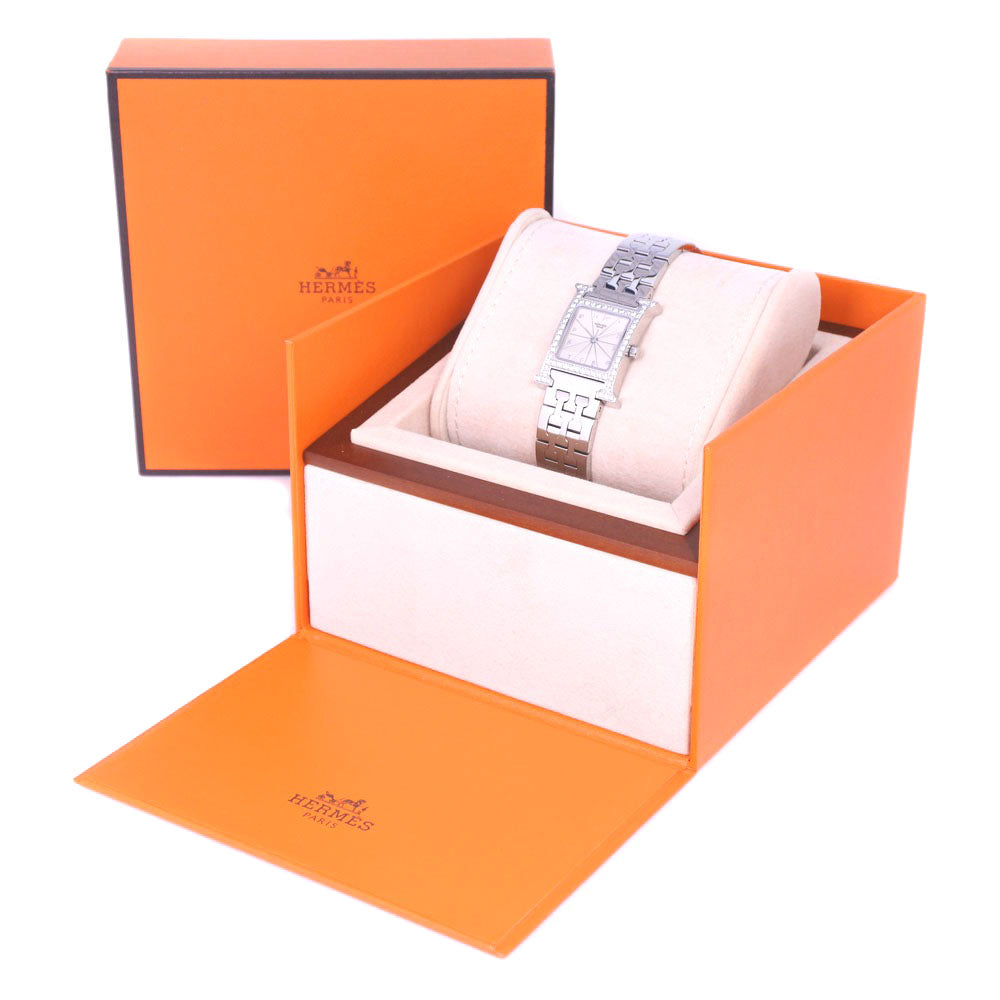 Hermes Watches Quartz Hh1.230 Stainless Steel Clear Bezel Diamond H Watch White Dial Women