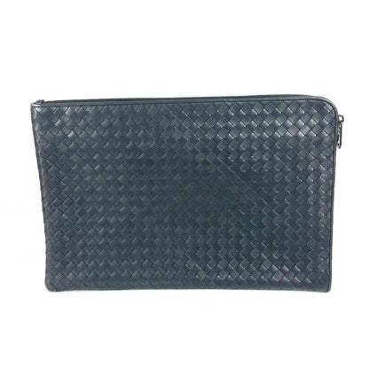 Bottegaveneta Clutch Bag Leather Gray Intrecciato L-Shaped Fastener