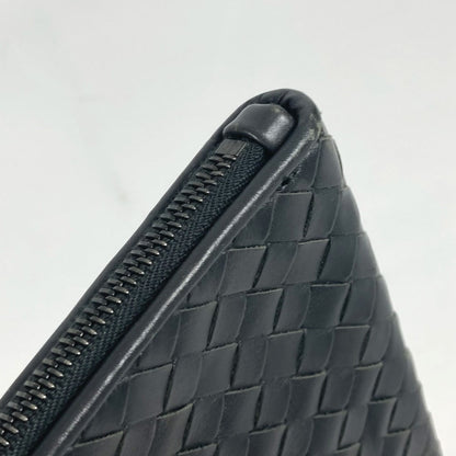 Bottegaveneta Clutch Bag Leather Gray Intrecciato L-Shaped Fastener