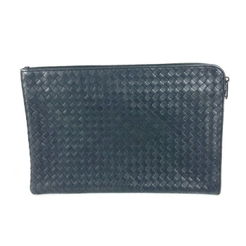Bottegaveneta Clutch Bag Leather Gray Intrecciato L-Shaped Fastener