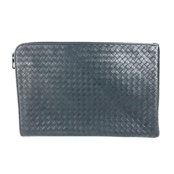 Bottegaveneta Clutch Bag Leather Gray Intrecciato L-Shaped Fastener