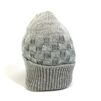 Louis Vuitton Knit Hat Wool Gray Damier Beanie Women M