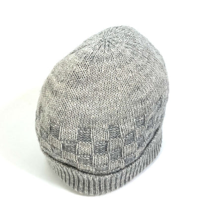 Louis Vuitton Knit Hat Wool Gray Damier Beanie Women M