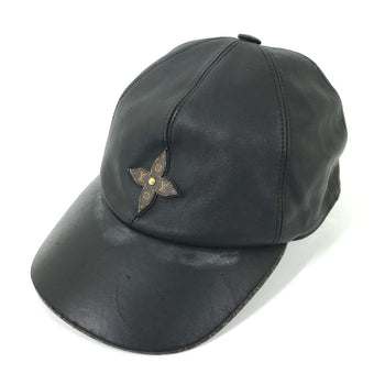 Louis Vuitton Cap M76950 Leather Black Monogram Flower Cap Play L