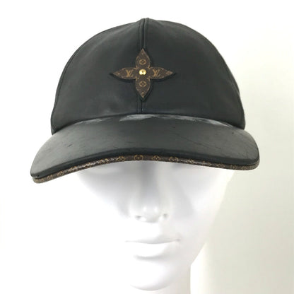 Louis Vuitton Cap M76950 Leather Black Monogram Flower Cap Play L