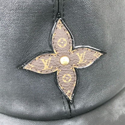 Louis Vuitton Cap M76950 Leather Black Monogram Flower Cap Play L
