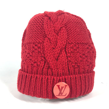 Louis Vuitton Knit Hat Wool Red With Can Badge Pone Constance Women