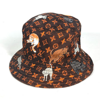 Louis Vuitton Hat Mp2262 Nylon Brown Monogram Catgram Cat Bucket Hat Women