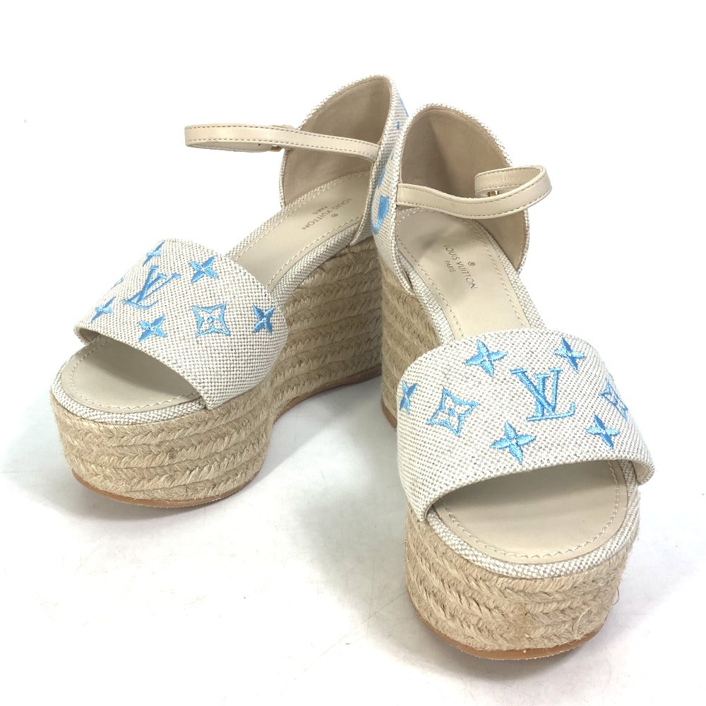 Louis Vuitton Sandals Leather / Canvas Blue Starboard Lines With Strap 34.5