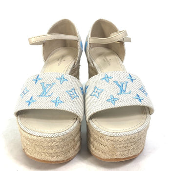 Louis Vuitton Sandals Leather / Canvas Blue Starboard Lines With Strap 34.5