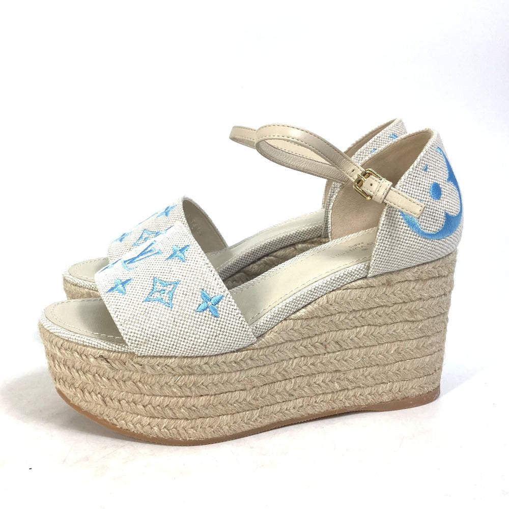 Louis Vuitton Sandals Leather / Canvas Blue Starboard Lines With Strap 34.5