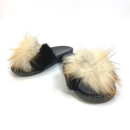 Louis Vuitton Sandals Leather Black Shoes Fur Women 37