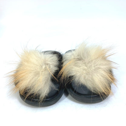 Louis Vuitton Sandals Leather Black Shoes Fur Women 37