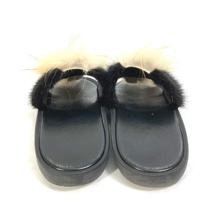 Louis Vuitton Sandals Leather Black Shoes Fur Women 37