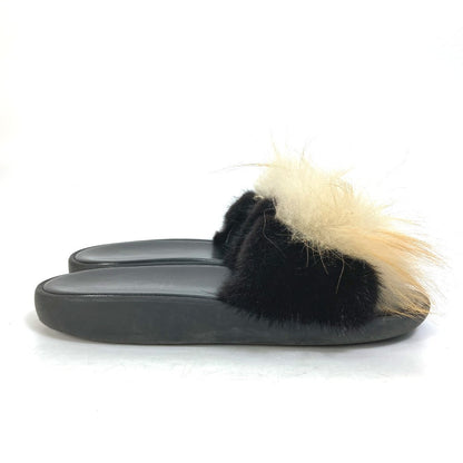 Louis Vuitton Sandals Leather Black Shoes Fur Women 37