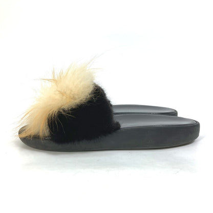 Louis Vuitton Sandals Leather Black Shoes Fur Women 37