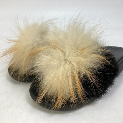 Louis Vuitton Sandals Leather Black Shoes Fur Women 37