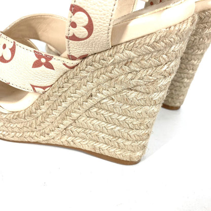 Louis Vuitton Sandals Leather Beige Type Monogram Wedge Sole 34 1/2