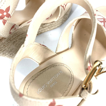 Louis Vuitton Sandals Leather Beige Type Monogram Wedge Sole 34 1/2